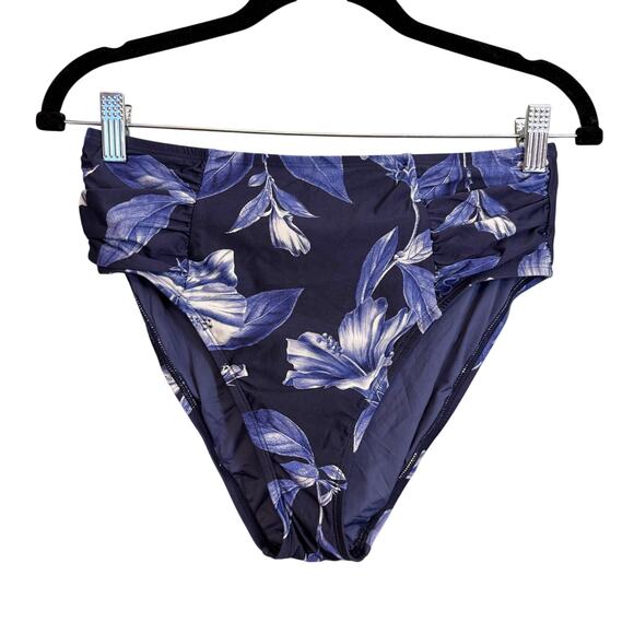 La Blanca Swim Bikini Bottom Womens 6 Blue Floral Side Shirred Summer Beach NWOT - Picture 1 of 7